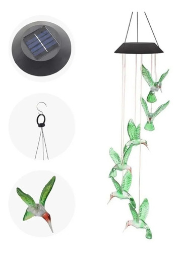 Imagen 8 de 10 de Lampara Colibri Colgante Led Solar Jardin Terraza