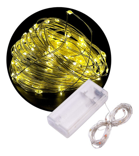 Fio Fada Cordão De Led 3m 30 Leds 3 Funções Pilha Branco Quente