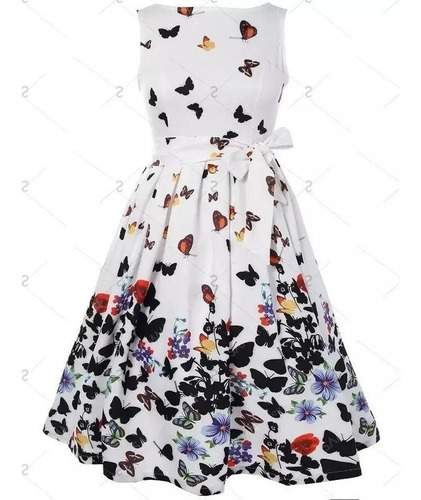 Vestido Blanco Dama Mariposas Vintage De Epoca Pin Up