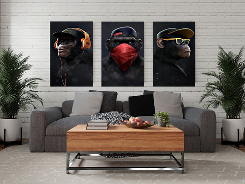 Quadro Decorativo Macacos Sábios Trio Quarto Sala Escritório