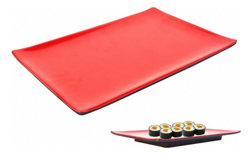 Travessa Prato Sushi Culinaria Oriental 28x19cm Vermelho