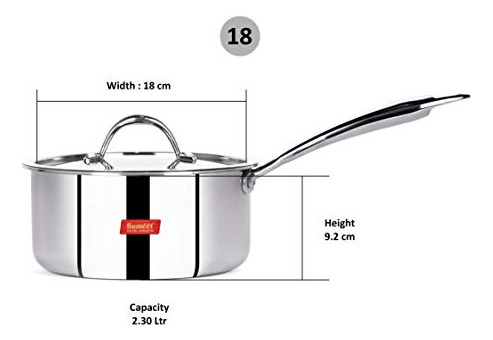 Cacerola Sumeet Cook Smart Triply Sas, 2,3 L, 18 Cm