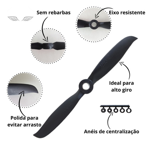 5 Hélices Mhs Fly 4.5x4.5 Para aeromodelo elétrico com Motores Aproximadamente 3000kv Zagi Jatos Cor Preta