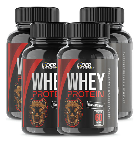 Whey Protein Isolado 500mg 60 Cápsulas Kit Com 4 Potes Sabor Neutro