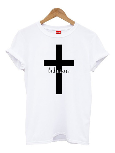 Imagen 1 de 5 de Blusa Playera Camiseta Dama Believe Cruz Fé Elite #798