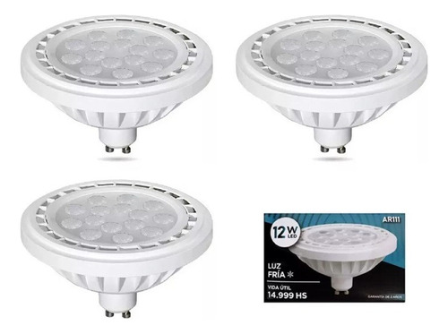 Kit 3 Lámparas Led Ar111 12w Luz Fría Gu10 Alta Potencia