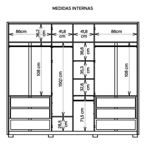 Guarda Roupa Casal 6 Portas 6 Gavetas Moon Marrom Caemmun