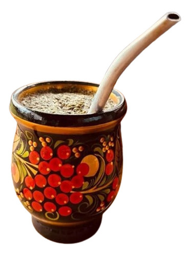 Mate Ruso Madera Tilo Siberiano Pintado A Mano Frutos Rojos