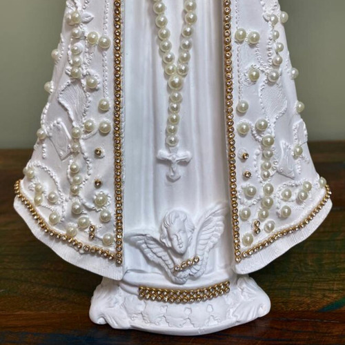 Imagem Nossa Senhora Aparecida Branca Pérolas 30cm Gesso