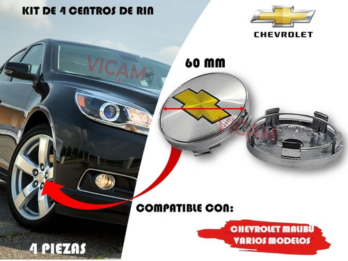 Kit De 4 Centros De Rin Chevrolet Malibu 60mm