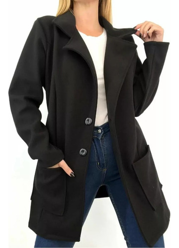 Blazer Saco Largo Mujer De Paño Boton Abrigo Tendencia