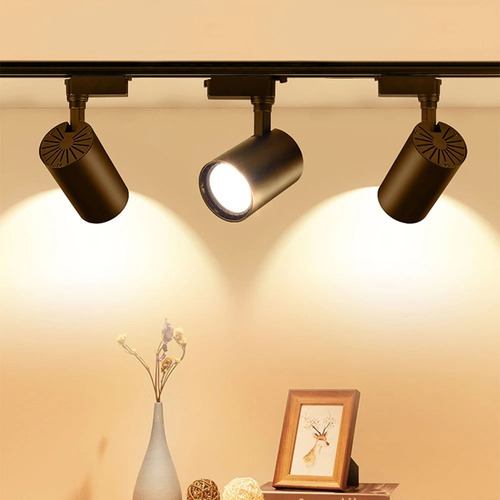 Pack 3 Focos Led Riel 10w Negro Luz Blanco Cálido 3500k 220v