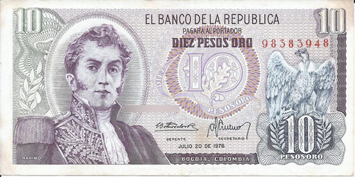 Colombia 10 Pesos 20 Julio 1976