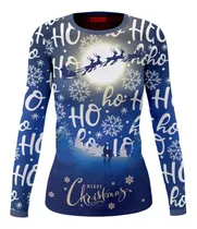 Comprar Playera Full Print Navidad Azul Venados Trineo Santa Claus 