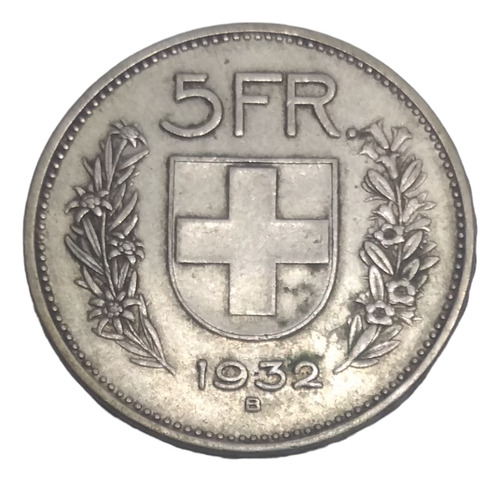 Moneda De Suiza  5 Francos Plata Ley 835 Años 30´s