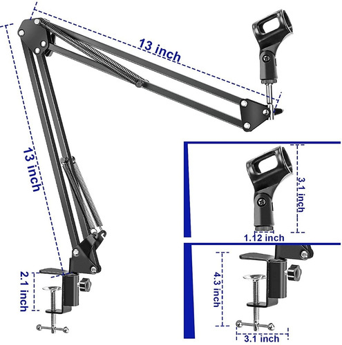 Imagen 2 de 7 de Soporte Para Micrófono Brazo Tijera Ajustable