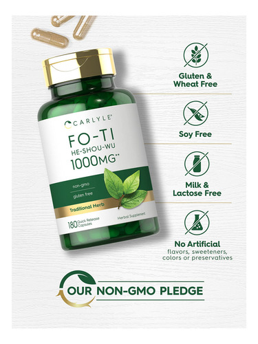 Fo-ti He-shou Wu Root 1000 mg Carlyle 180 cápsulas de sabor neutro