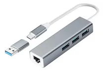 Comprar Adaptador Usb Ethernet C 3.0 Rj45 Red Lan Gigabit 4 En 1 Hub Multi-puerto Gitifo