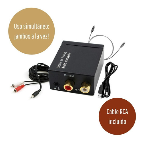 Convertidor Audio Óptico O Coaxial A Dual 3.5mm/rca + Cables