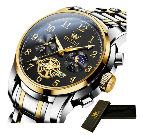 Reloj Olevs Tourbillon Chronograph Luminous Color Del Fondo Silver Golden Black