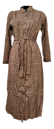 Vestido Animal Print Maxi Largo Camisero Manga Larga Fresco 