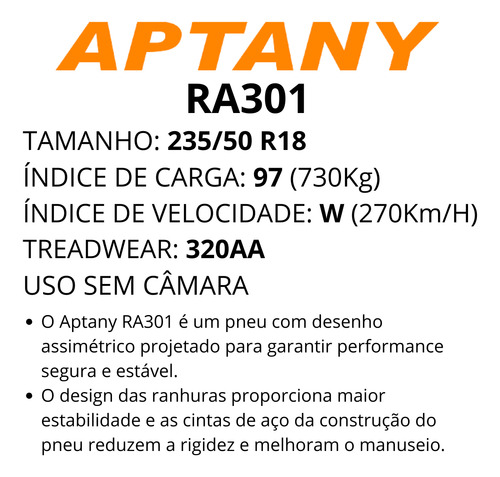 Pneu 235/50r18 Ra301 Tl 97w Aptany Creta Ds3 Kaptur Compass W