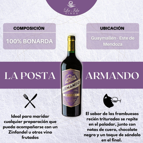 Imagen 2 de 10 de Vino La Posta Armando Bonarda Caja X 6 X 750ml.