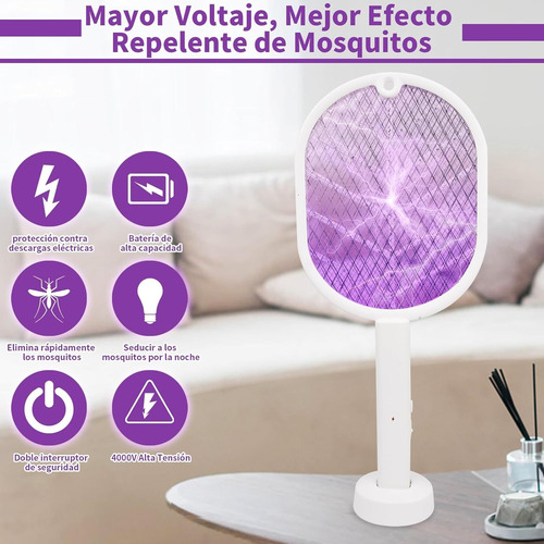 Raqueta Mata Mosquitos Electrico Recargable Moscas Mosquitos Blanco