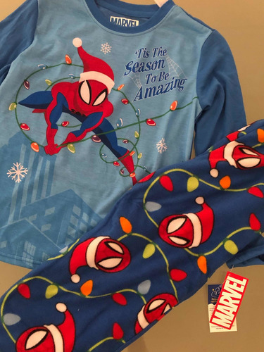Spiderman Pijama Navidad Nilños Azul