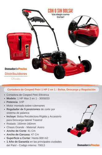 Imagen 3 de 7 de Nueva Cortadora De Cesped Petri 1 Hp Regulador Bolsa +salida