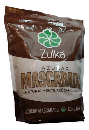 Azúcar Mascabado Zulka. Con 2 Kilogramos. Sin Conservadores.