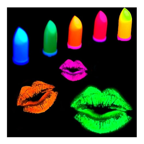 4 Lápiz Labial Fluo Glow Pinta Cara Maquillaje Brilla Luz Uv