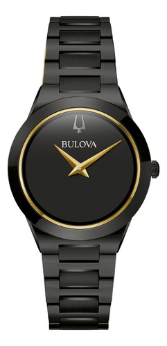 Reloj Bulova Modern Milenia Para Mujer 98l314 Correa Negro Bisel Negro Fondo Negro