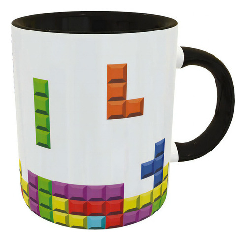 Caneca Divertida Game Retrô Blocos Presente Criativo Geek Cor Preto