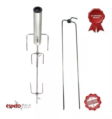 Espeto Giratório em Aço Inox Movido A Pilha ExpetoFlex Regulável até 60 cm