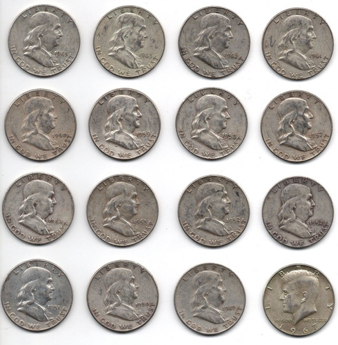 1949 A 1963 Moneda Plata 50c Franklin Ley .9 1967 .4 Lote Kf