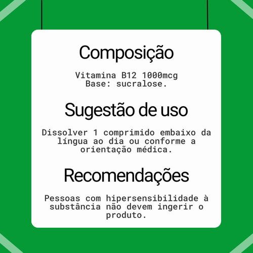 Vitamina B12 1000 Mcg Sublingual 90 Comprimidos Vida Natural Sabor Sem sabor