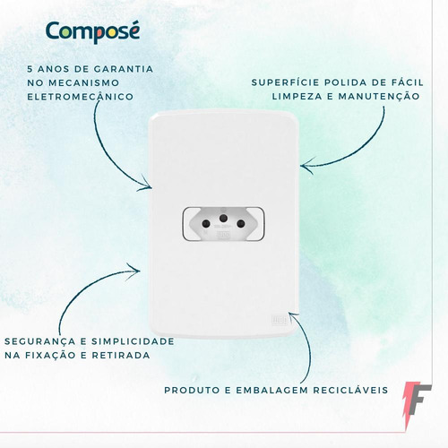 Imagem 2 de 7 de Kit 30 Tomadas 10a Placa E Suporte 4x2 Branca Compose Weg
