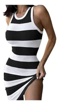 Comprar Vestido Casual Sin Mangas Con Estampado De Rayas Sin Mangas 