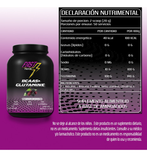 Aminoácidos Bcaas + Glutamina Fast 1kg Varios Sabores Naranja