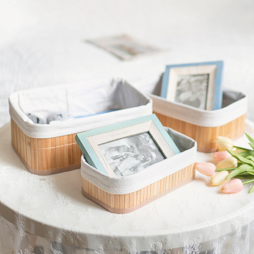Kit 3 Cestos Organizador De Bambu Multiuso Com Forro