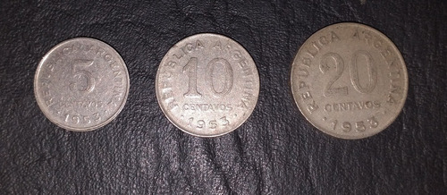 Lote 3 Monedas Argentina 5, 10 Y 20 Centavos - 1953