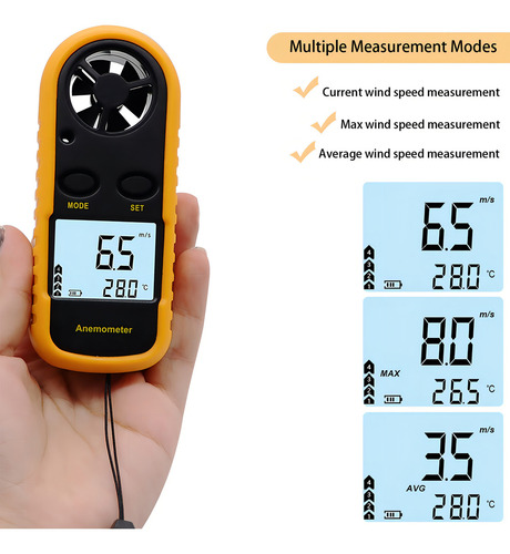 Anemómetro De Mano, Nice-power Medidor Digital De Velocidad Del Viento Velocidad Del Flujo De Aire Para Medir La Temperatura De La Velocidad Del Viento Y La Sensación Térmica, Medidor De Viento