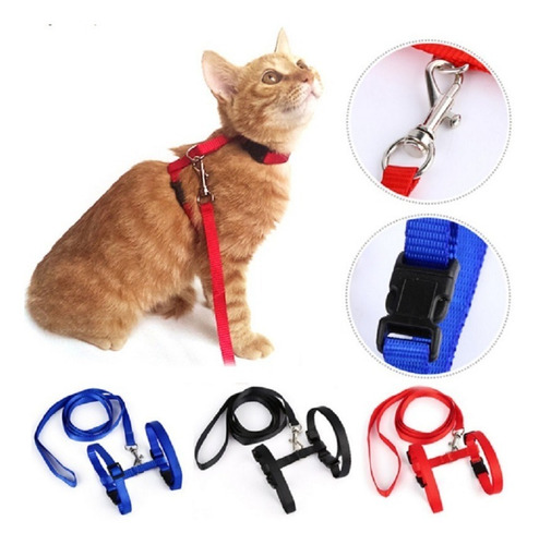 Imagem 3 de 4 de Conjunto Guia E Peitoral Para Gatos E Pequenos Animais