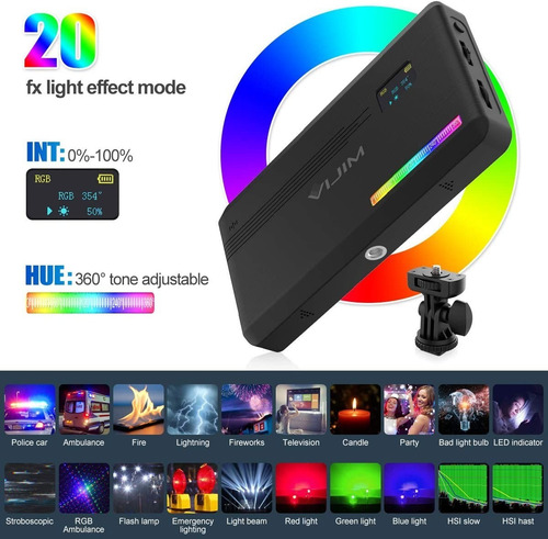 Imagen 10 de 10 de Luz Led Continua Rgb Vijim Vl196 Bateria Interna+ Accesorios