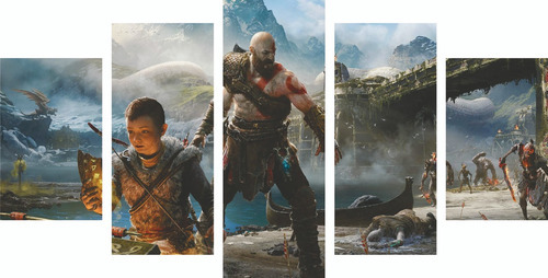 Quadro Decorativo 5 Partes Mosaico God Of War Geek Games 39 Cor Colorido Cor da armação Marrom