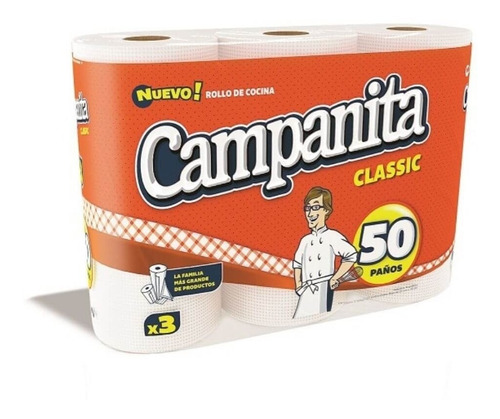 Rollo De Cocina Classic Uso Familiar Campanita 3x50 Paños