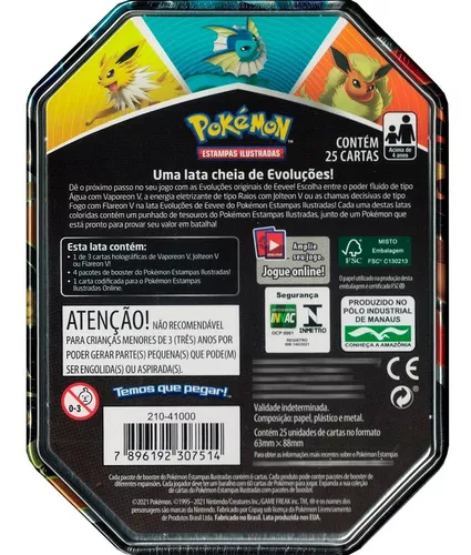 Lata Pokémon TCG - Evolução Eevee - Flareon V - Copag - superlegalbrinquedos