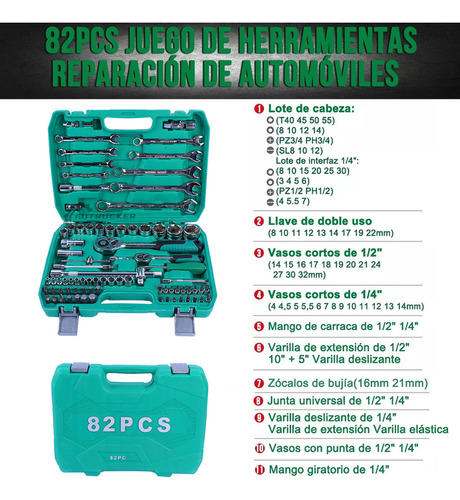 Juego De Herramientas Reparación Automóviles 82pzs
