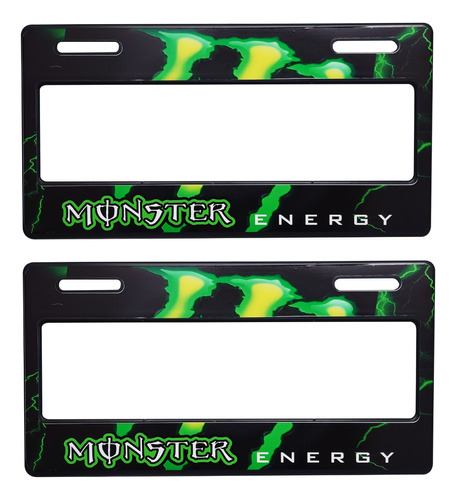 Par Portaplacas Monster Energy Negro Verde Premium